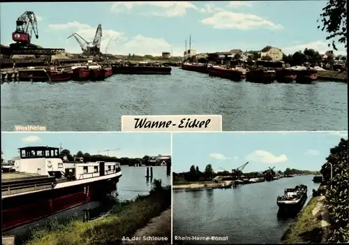 Ak Wanne Eickel Herne im Ruhrgebiet, An der Schleuse, Rhein-Herne-Kanal, Westhafen