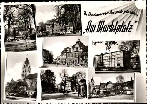 Ak Bergisch Gladbach Nordrhein Westfalen, Dorfpartie, am Marktplatz, Rathaus, Kirche