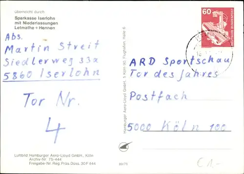 Ak Iserlohn im Märkischen Kreis, Ortsansicht, Sparkasse, Fliegeraufnahme