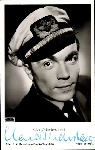 Ak Schauspieler Claus Biederstaedt, Portrait, Matrosenhut, Autogramm