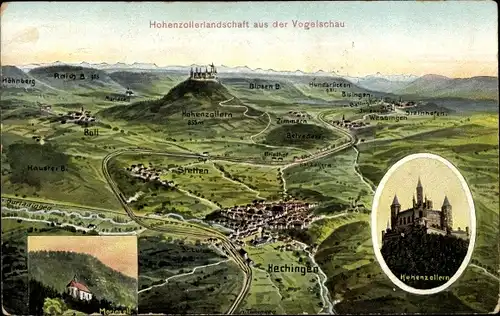 Landkarten Ak Hechingen im Zollernalbkreis, Hohenzollern, Zimmern, Stetten, Mariazell