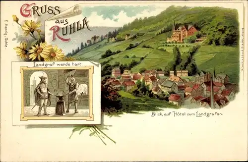 Litho Ruhla in Thüringen, Hotel zum Landgrafen, Landgraf werde hart, Schmied