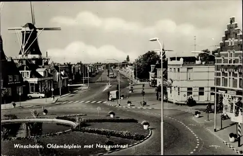 Ak Winschoten Groningen Niederlande, Oldambtplein met Nassaustraat, Molen