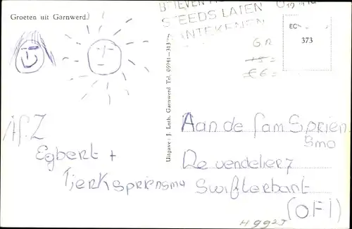 Ak Garnwerd Groningen Niederlande, Brücke, Windmühle, Boote