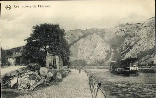 Ak Godinne Yvoir Wallonien Namur, Les rochers de Fidevoie, Flussdampfer