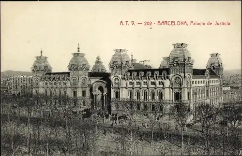 Ak Barcelona Katalonien, Palacio de Justicia, vista general, árboles