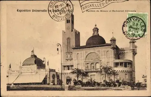 Ak Bruxelles Brüssel, Pavillon du Monaco et Restaurant Métropole, Weltausstellung 1910