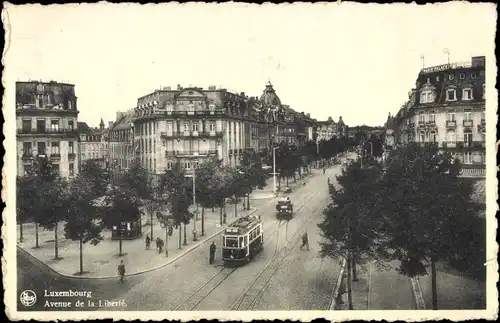 Ak Luxemburg, Avenue de la Liberté, Straßenbahn
