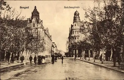Ak Segedin Szeged Ungarn, Széchenyi tér, Straßenpartie