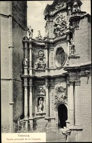 Ak Valencia Stadt Spanien, Puerta principal de la Catedral