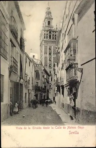 Ak Sevilla Andalusien, Vista de la Giralda desde la Calle de Mateos Gago