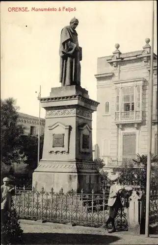 Ak Ourense Orense Galicien Spanien, Monumento à Feijoó