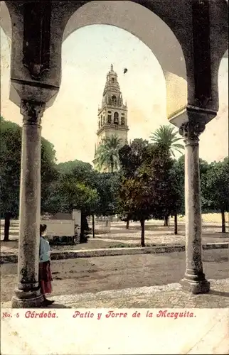 Ak Cordoba Andalusien, Patio y Torre de la Mezquita, Tordurchblick