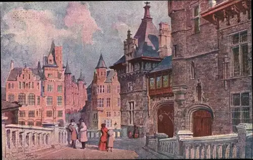 Künstler Ak Anvers Antwerpen Flandern, Le Steen et la Vieille Boucherie