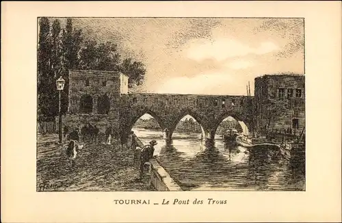 Künstler Ak Tournai Wallonien Hennegau, Les Pont des Trous