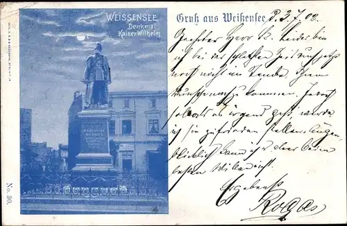 Mondschein Ak Berlin Weißensee, Denkmal Kaiser Wilhelm