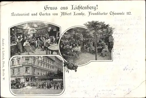 Ak Berlin Lichtenberg, Restaurant und Garten Albert Lemke, Frankfurter Chaussee 112