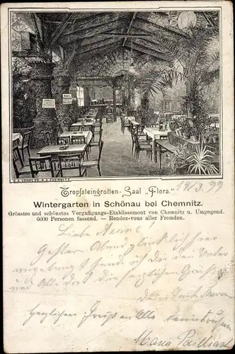 Ak Schönau Chemnitz in Sachsen, Etablissement Wintergarten, Tropfsteingrottensaal Flora