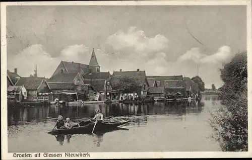 Ak Giessen Nieuwkerk Südholland Niederlande, Häuser am Wasser, Ruderboot