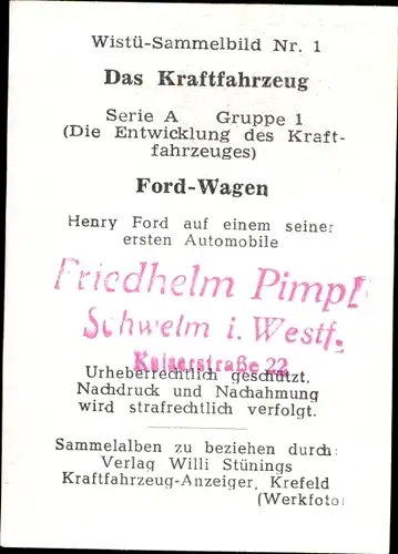 Sammelbild Das Kraftfahrzeug Nr. 1, Ford-Wagen