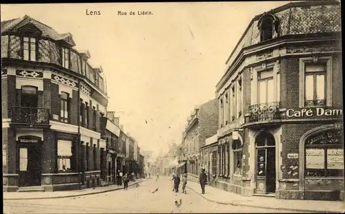 Ak Lens Pas de Calais, Rue de Lievin, Café