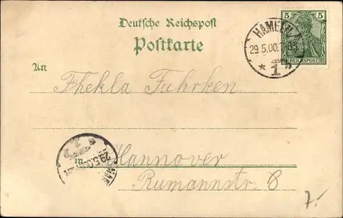 Litho Hameln in Niedersachsen, Rattenfänger, Hochzeitshaus, Klütturm, Rattenfängerhaus