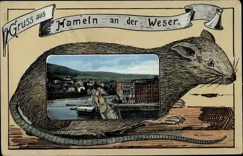 Passepartout Ak Hameln an der Weser Niedersachsen, Teilansicht, Ratte