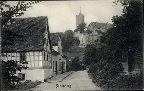 Ak Schönburg an der Saale Burgenlandkreis, Straßenpartie, Burg