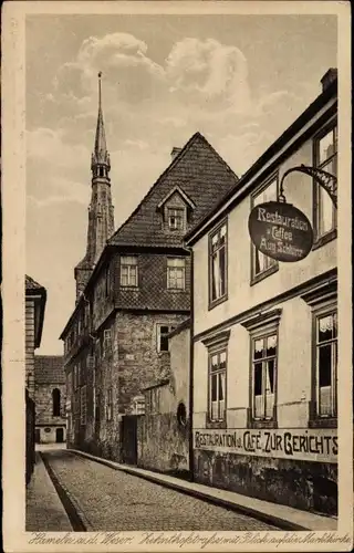 Ak Hameln an der Weser Niedersachsen, Zehnthofstraße, Marktkirche, Restaurant Café Zur Gerichts...