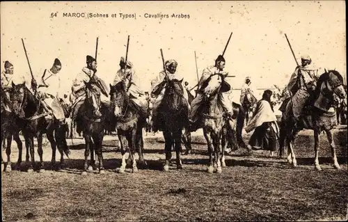 Ak Marokko, Scenes et Types, Cavaliers Arabes, Maghreb, Reiter