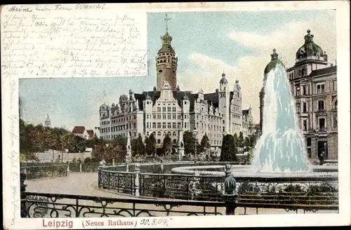 Ak Leipzig in Sachsen, Neues Rathaus, Brunnen