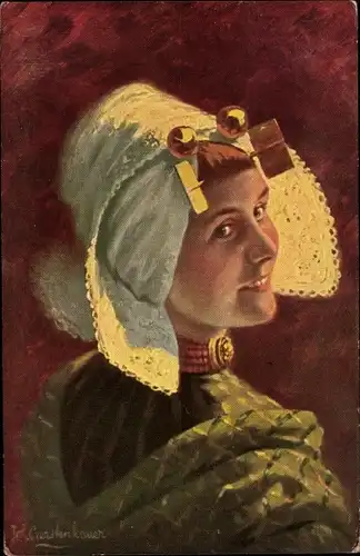 Künstler Ak Gerstenhauer, J. G., Frau in niederländischer Volkstracht