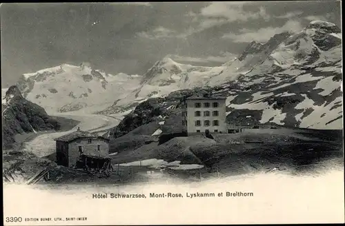 Ak Zermatt Kanton Wallis, Breithorn, Hotel Schwarzsee, Mont-Rose, Lyskamm