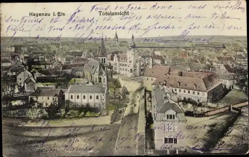 Ak Haguenau Hagenau im Elsass Bas Rhin, Totalansicht, Kirche