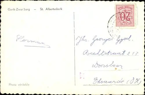 Ak Genk Flandern Limburg, Zwartberg, St. Albertuskerk