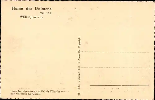 Ak Wéris Durbuy Wallonien Luxemburg, Morville, Le Lit du Diable, Home des Dolmens