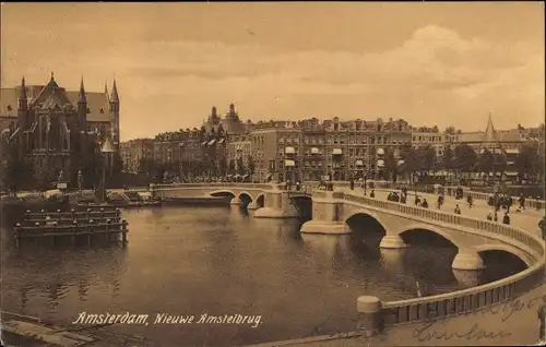 Ak Amsterdam Nordholland Niederlande, Nieuwe Amstelbrug