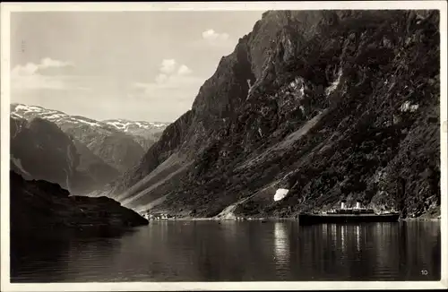Ak Gudvangen Norwegen, Panorama, Schiff