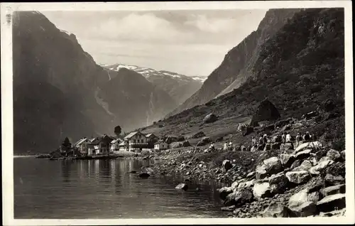 Ak Gudvangen Norwegen, Panorama, Uferpartie