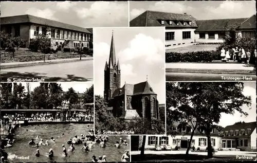 Ak Heiligenhaus in Nordrhein Westfalen, Freibad, Parkhaus, St. Suilbertus Schule, Tersteegen-Haus