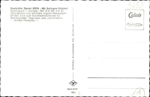 Ak Widdert Solingen in Nordrhein Westfalen, Gaststätte Daniel Meis, Saal, Innenansicht