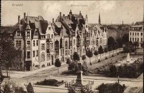 Ak Krefeld am Niederrhein, Bismarckplatz, Denkmal