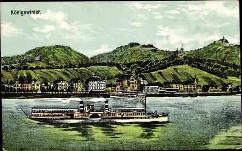 Ak Königswinter am Rhein, Panorama, Dampfer