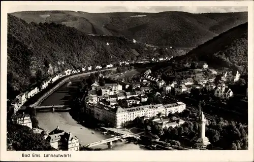Ak Bad Ems an der Lahn, Panorama, Lahnaufwärts
