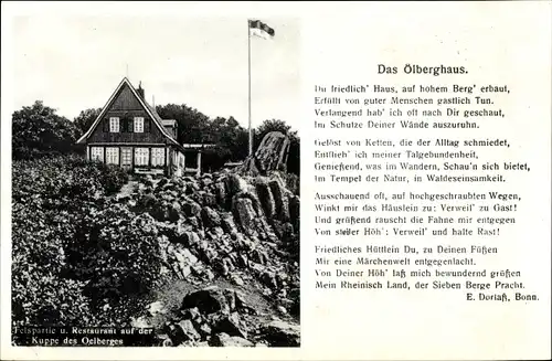 Ak Königswinter am Rhein, Oelberg, Ölberg, Felspartie und Restaurant, Gedicht Das Ölberghaus