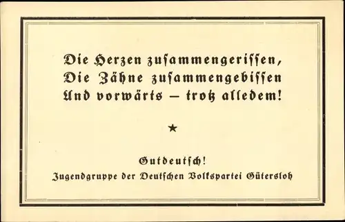 Ak Gütersloh in Westfalen, Gedicht, Manifest, Die Herzen zusammengerissen...