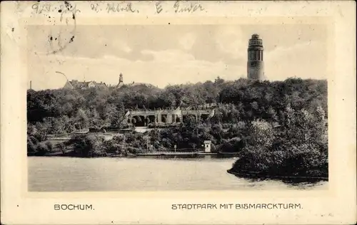 Ak Bochum im Ruhrgebiet, Stadtpark mit Bismarckturm