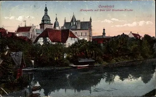 Ak Osnabrück in Niedersachsen, Hasepartie mit Dom und Ursulinen Kloster