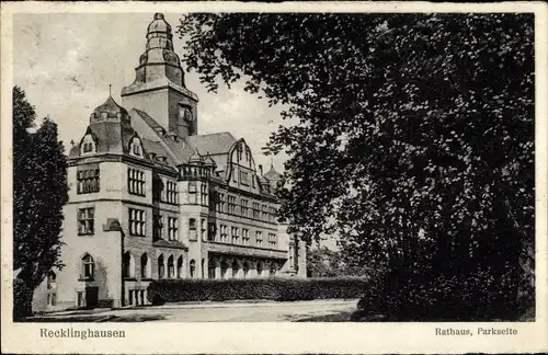 Ak Recklinghausen im Ruhrgebiet, Rathaus, Parkseite