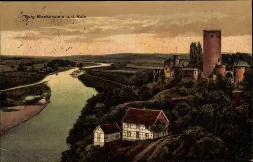 Ak Blankenstein an der Ruhr Hattingen, Burg Blankenstein, Fachwerkhaus, Panorama